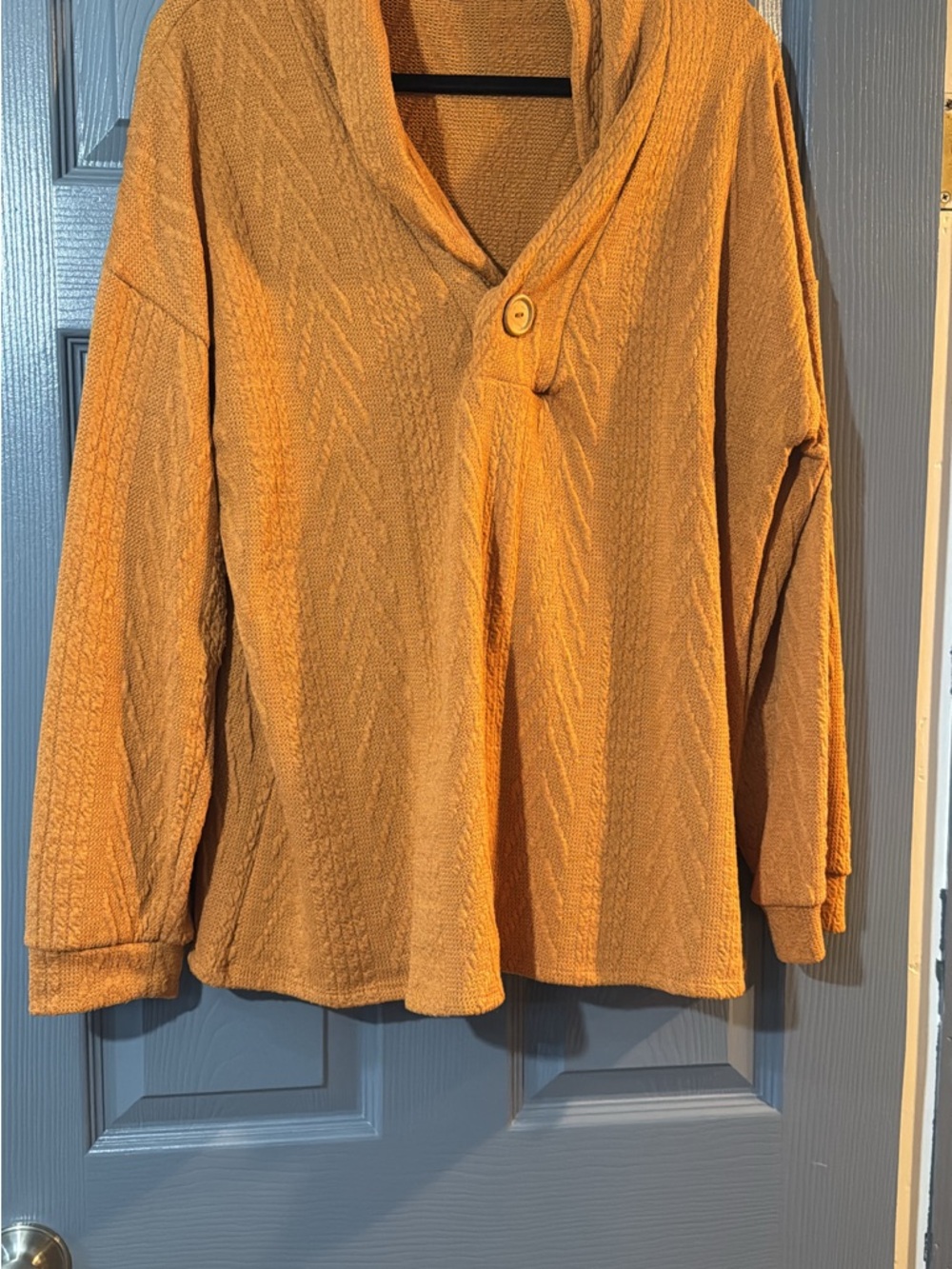 BiBi Textured Shawl Collar Pullover Sweater in Mustard Yellow